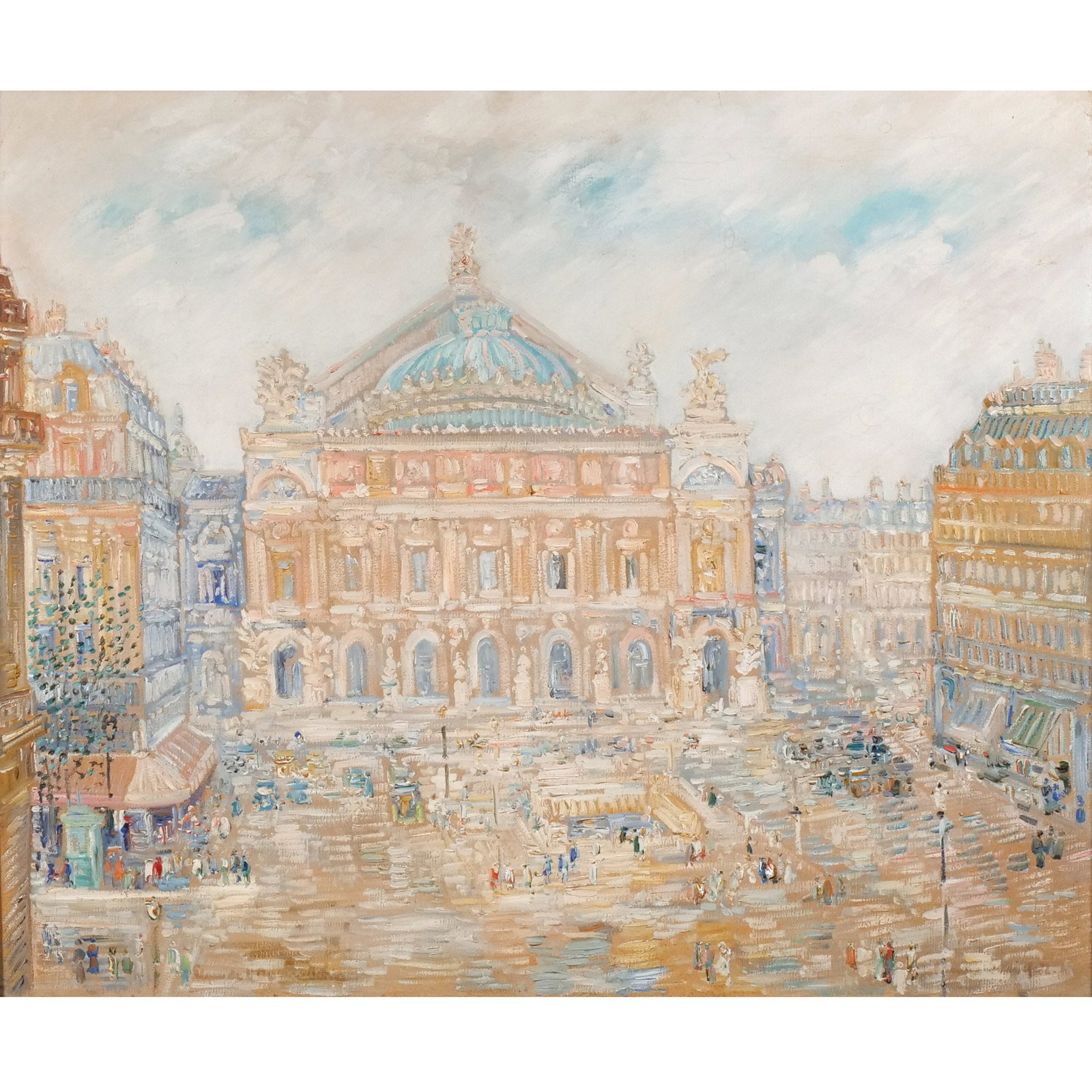 JOHANNES SCHIEFER (Dutch-American, 1896-1979): Place de Oper, Paris Oil on canvas h. 25-1/4 w. 30 in. Early 20th century, tilted lower left and signed lower right overall: 32-1/2 x 37-3/4 in. (framed) Provenance: The estate of Richard and Jean M. 