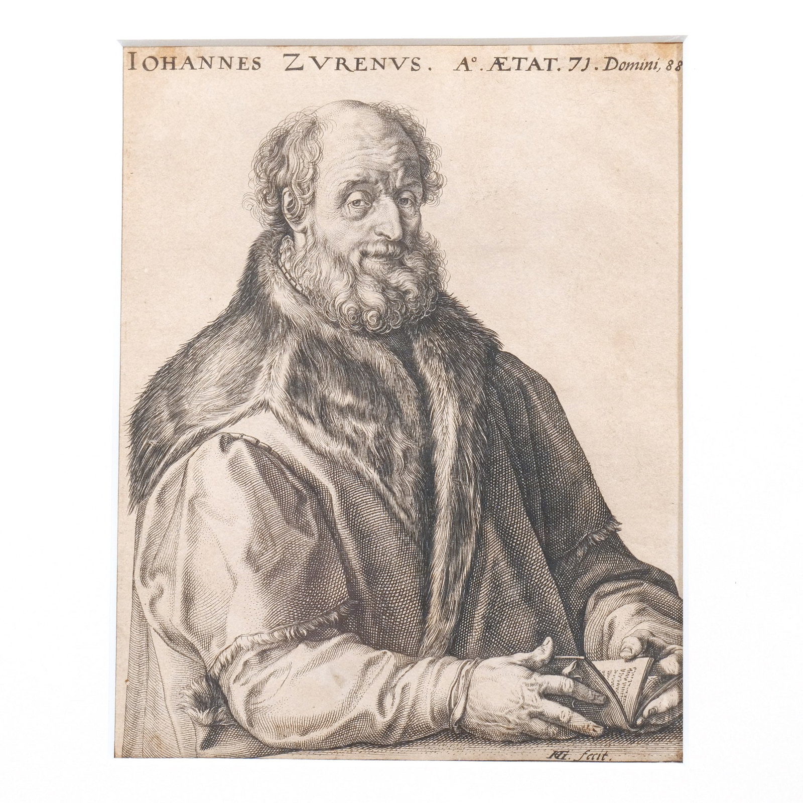 HENDRIK GOLTZIUS (German/Dutch, 1558-1617): Johannes Zurenus, the bookprinter, 1588 Engraving h. 5 w. 3-7/8 in. Framed overall: 13 x 11 in. (framed) Provenance: The estate of a noted architect and bibliophile, Rye, NY [In Situ Item] This item w