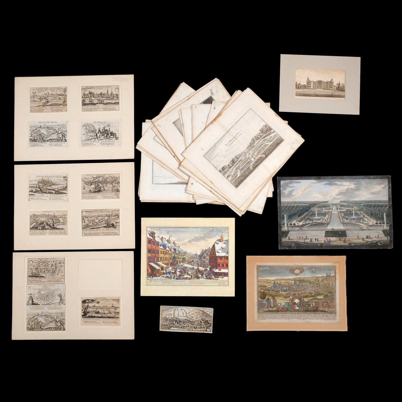 (74pc) ARCHITECTURAL & TOPOGRAPHICAL ENGRAVINGS: Including 57 double-page architectural engravings from Merian-Zeiller's 'Topographia Galliae', Frankfurt, 1655-1661 (but 1665), all loose/unbound; 12 Daniel Meisner topographical/scenic engravings fro