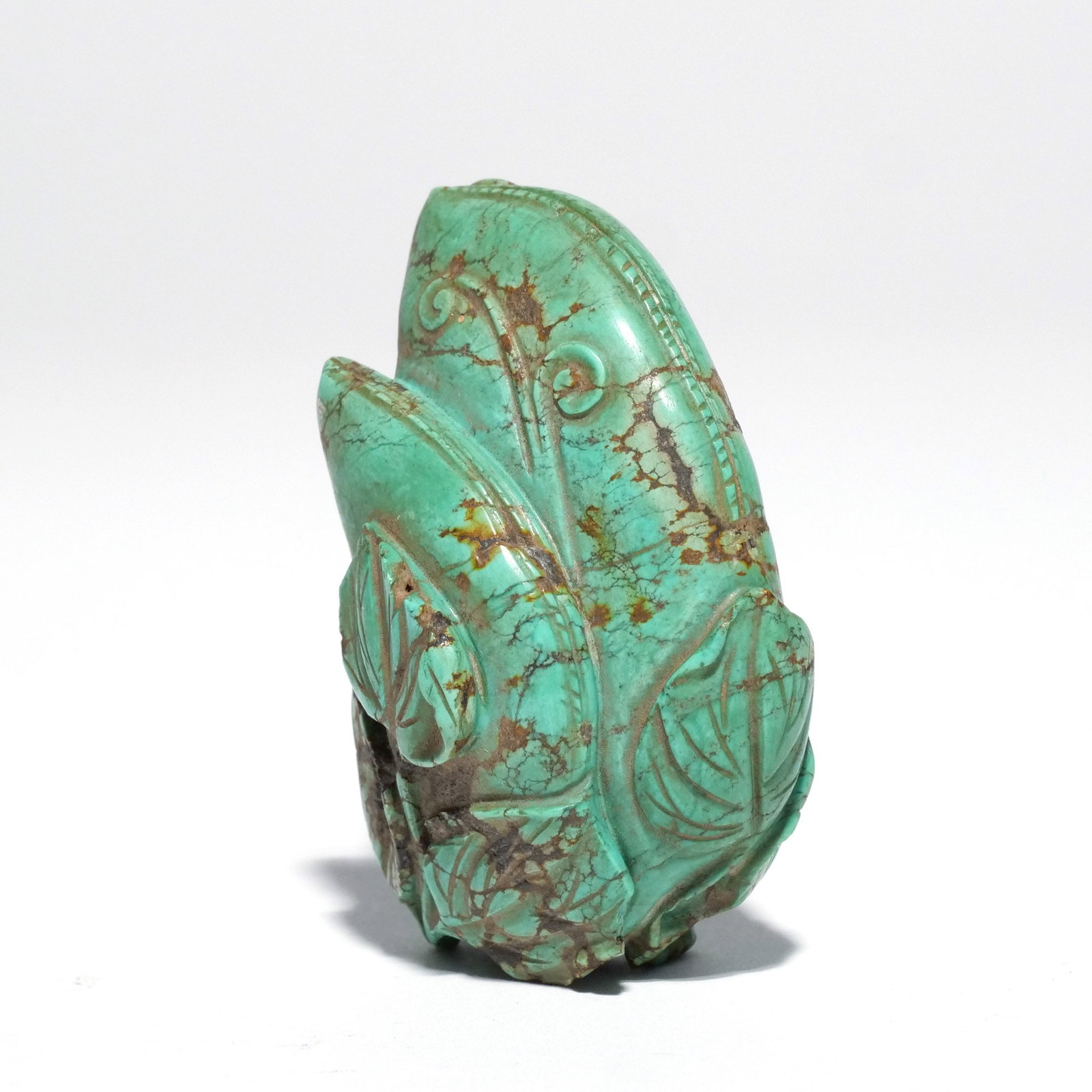 CHINESE CARVED TURQUOISE PIPE: Qing dynasty h. 2-3/4 w. 1-3/4 in. Provenance: The estate of Richard and Jean M. Bergstresser, owner of the Laurence McGuire House, historic landmark, Greenwich, CT