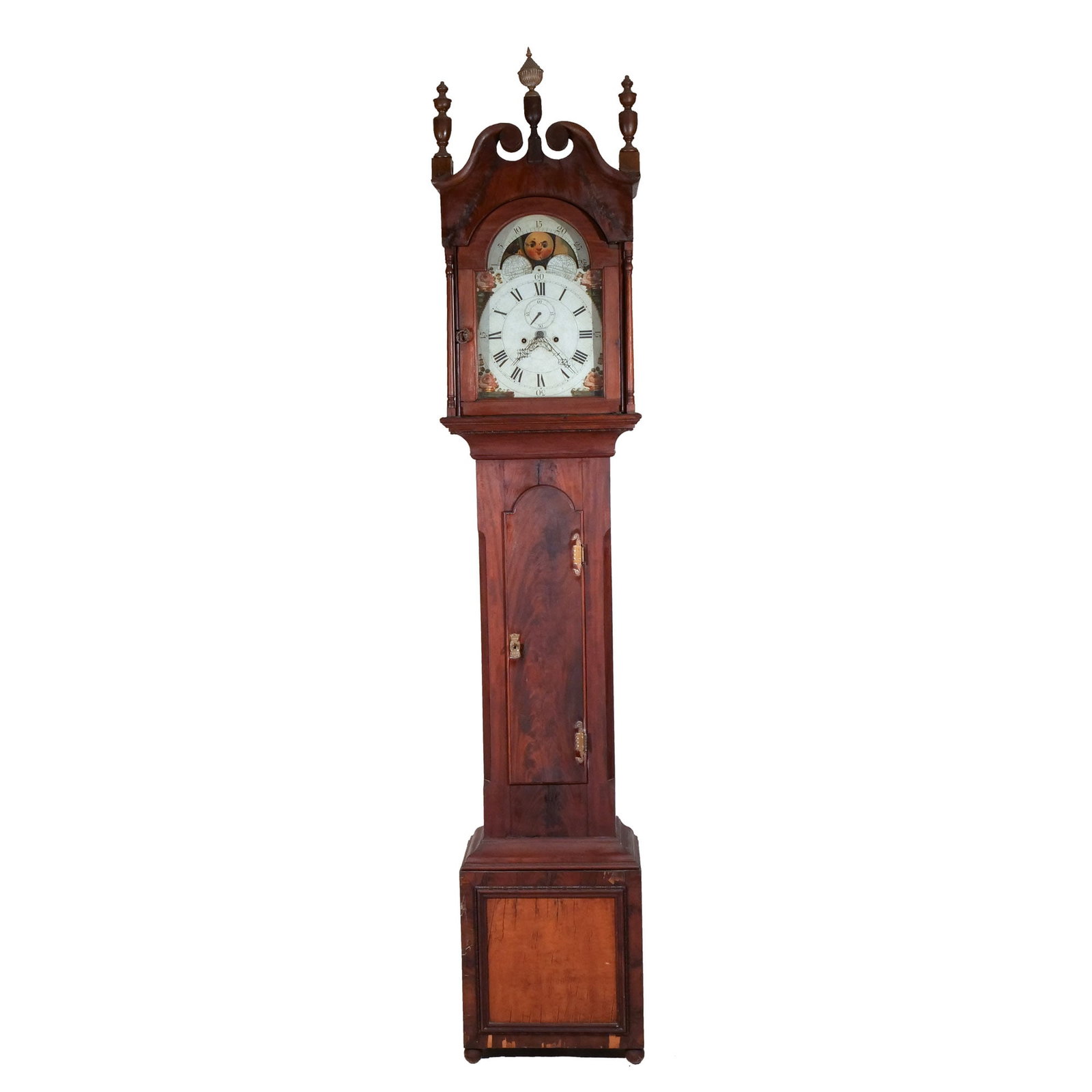 LATE FEDERAL FLAME MAHOG. & MAPLE TALL CASE CLOCK (1 of 19)