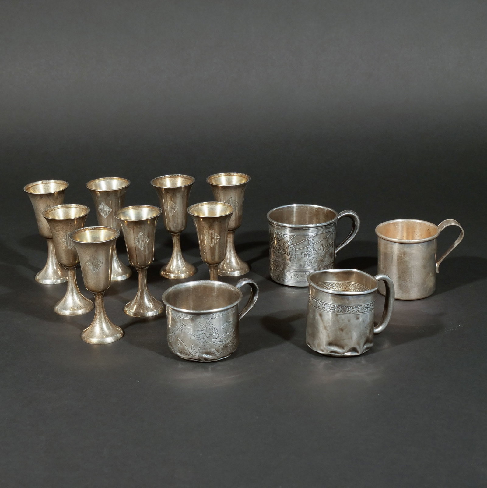 (12pc) STERLING SILVER CORDIAL AND BIRTHDAY CUPS (1 of 13)