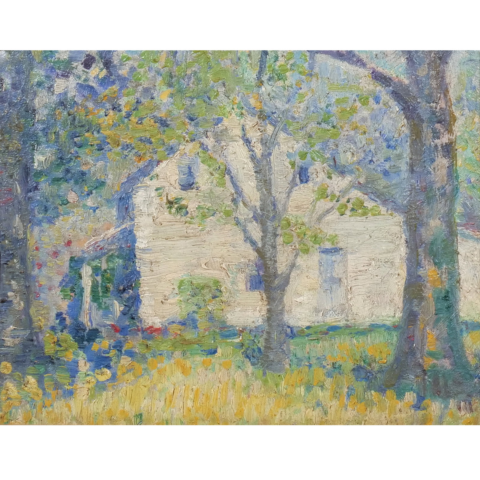 AMERICAN IMPRESSIONIST SCHOOL, early 20th century: House of (John) Howard Payne Oil on board h. 8 w. 10 in. No apparent signature, inscribed on verso 'House of Howard Payne / Composer of Home Sweet Home', in a period gilt frame overall: 12-1/2 x