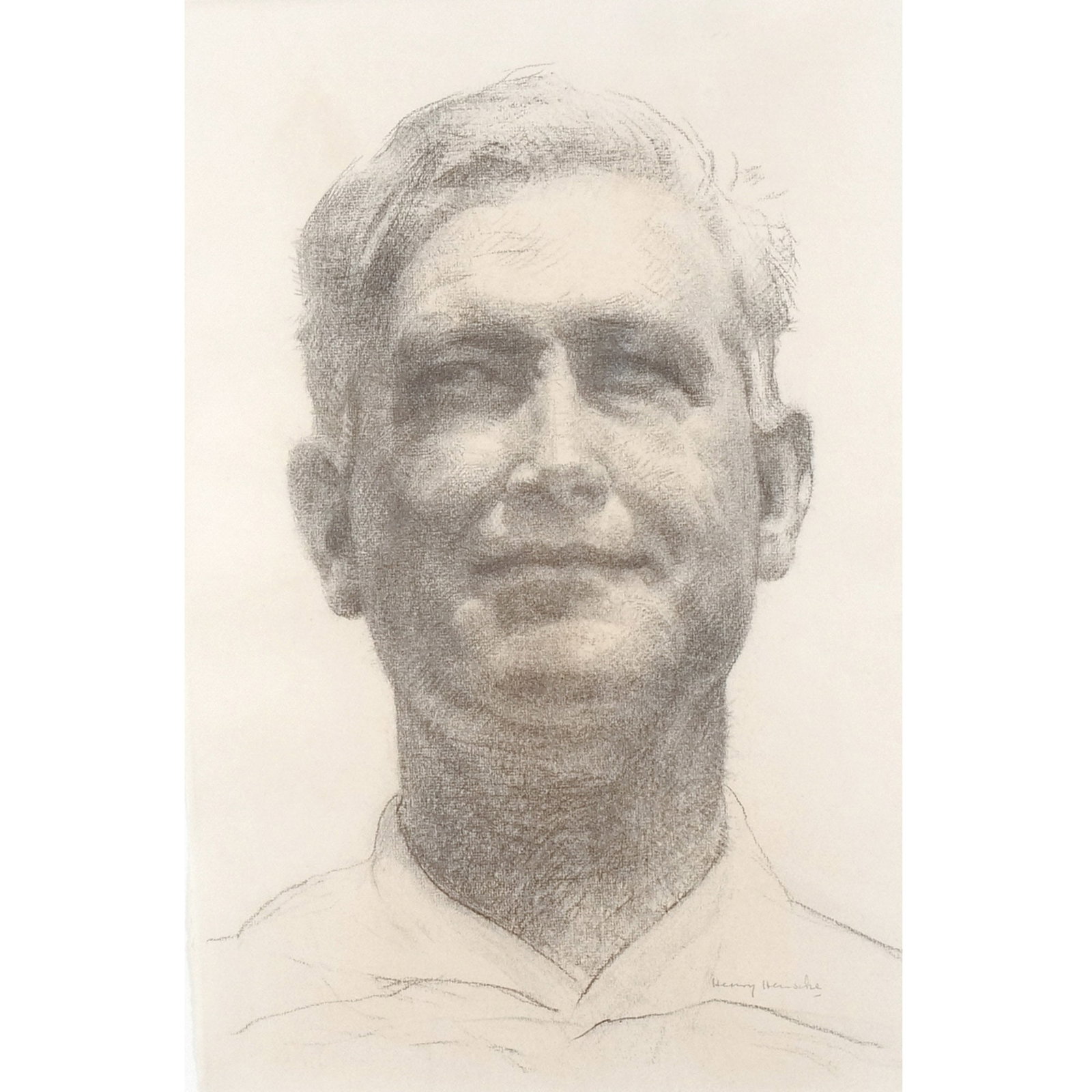 HENRY HENSCHE (American, 1899-1992): Portrait of Mr. Ragand Graphite on paper h. 17-1/2 w. 11-1/2 in. Signed lower right, identified on verso overall: 31 x 25 in. (framed) Provenance: The estate of noted artist and author Edward Giobbi