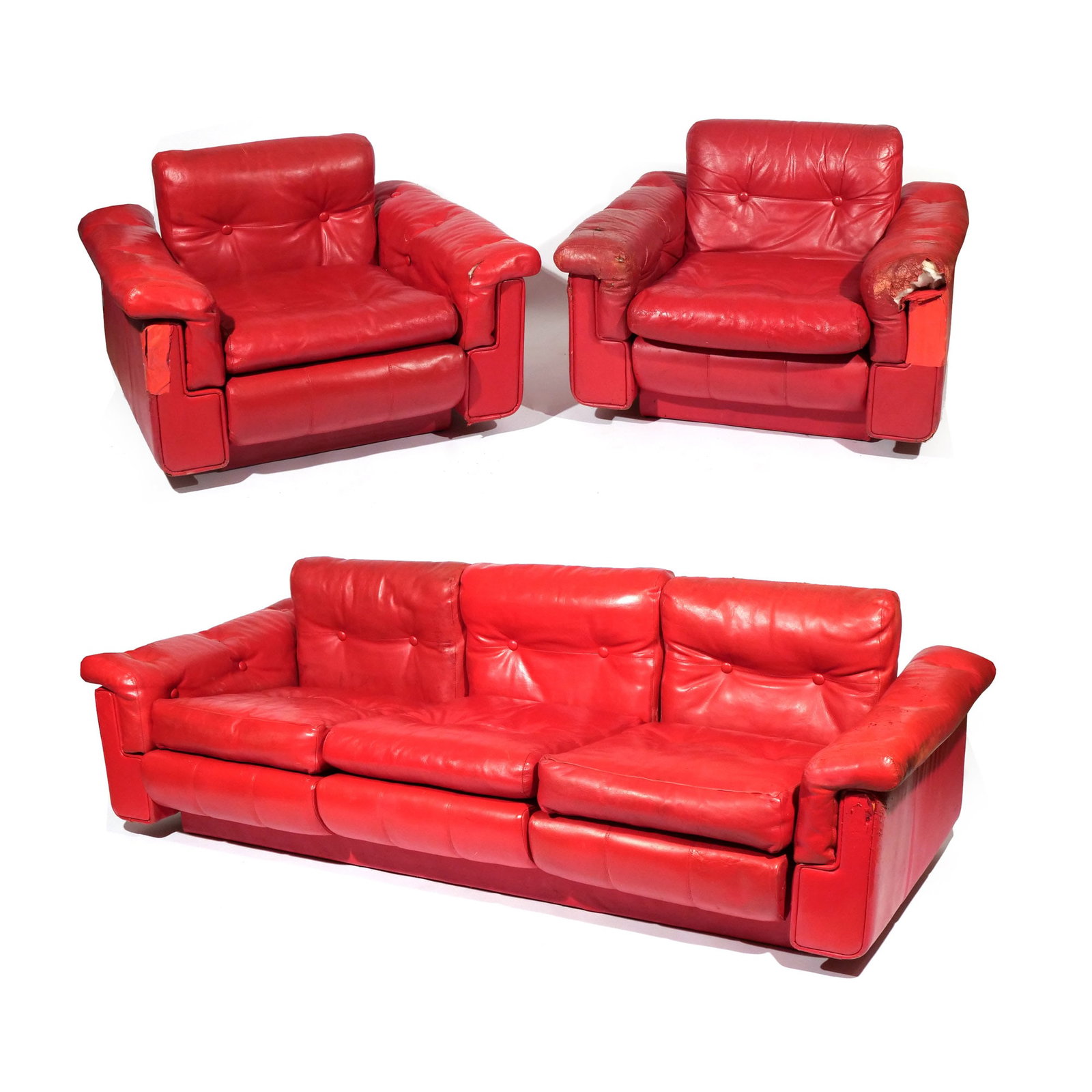 (3pc) TUFTED RED LEATHER SEATING (1 of 20)