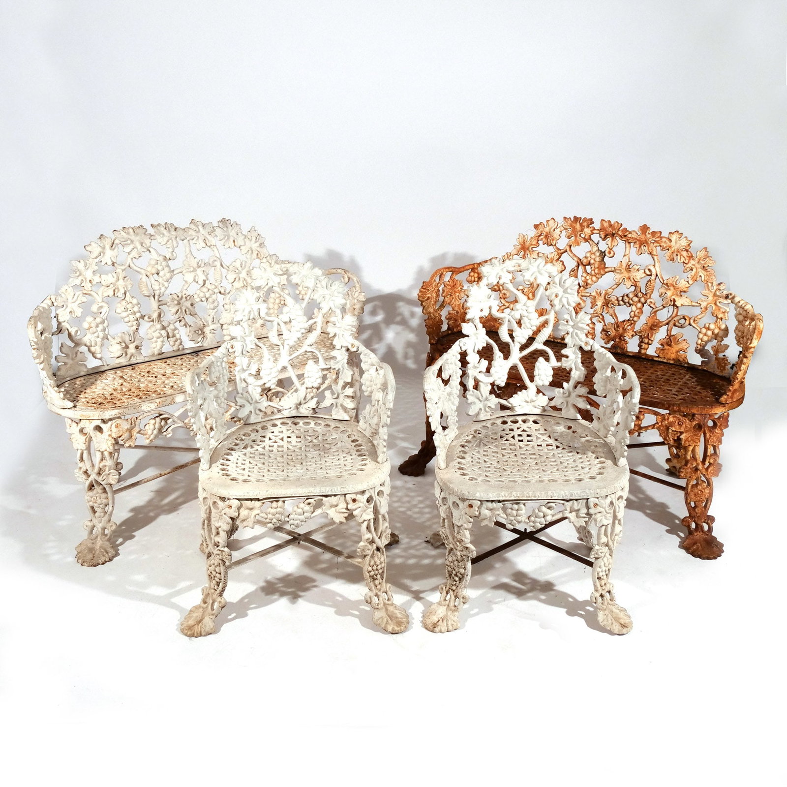 (4pc) PAIR CAST IRON GARDEN BENCHES & ARMCHAIRS (1 of 16)