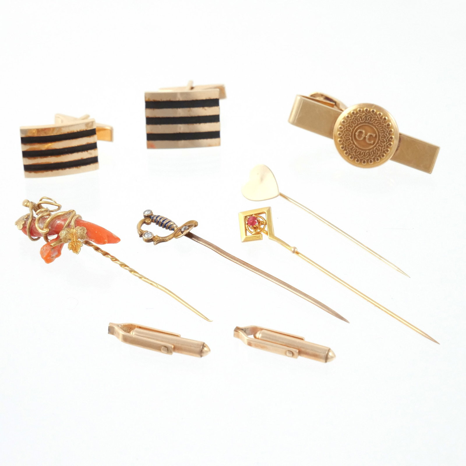 (9pc) 14K GOLD STICK PINS AND OTHER (1 of 6)