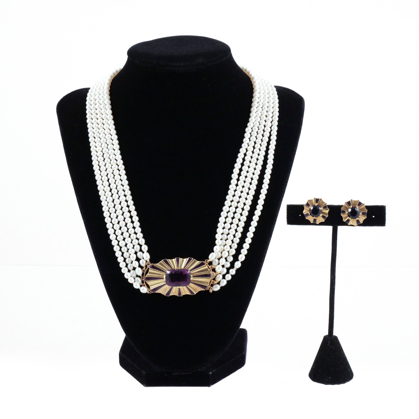 (3pc) PEARL & ENAMELED 14K GOLD DEMI PARURE (1 of 14)
