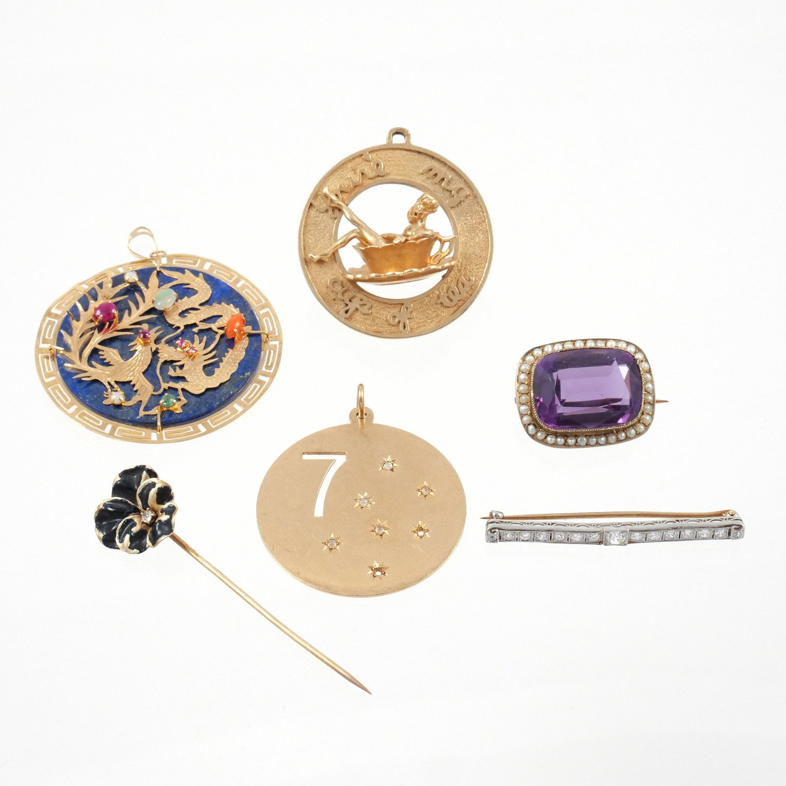 (6pc) 14K GOLD PENDANTS AND PINS (1 of 14)
