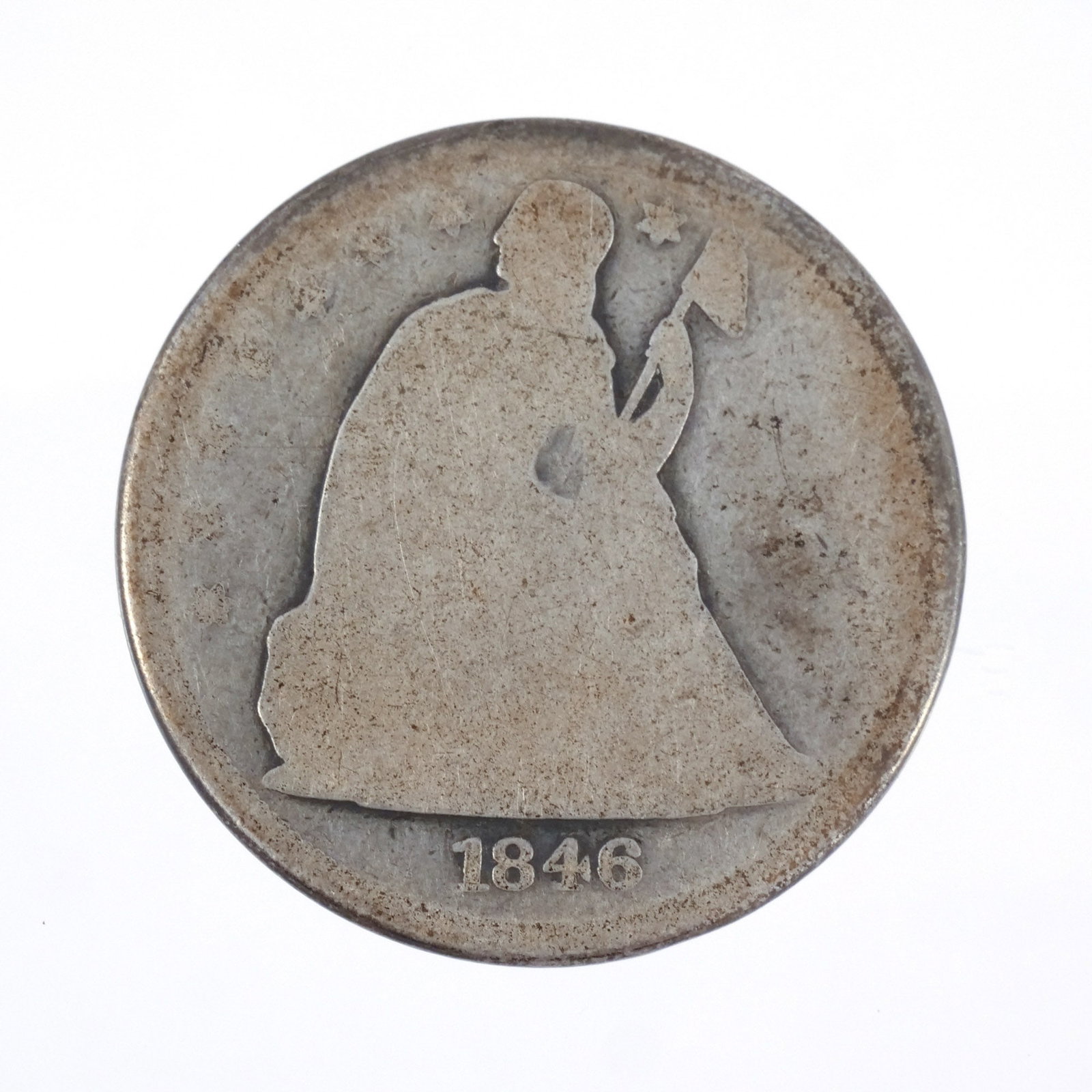 1846 SEATED LIBERTY $1 COIN: Well circulated, 0.8 ozt Provenance: Descended through the estate of U.S. Ambassador James C. H. Bonbright, Washington, DC