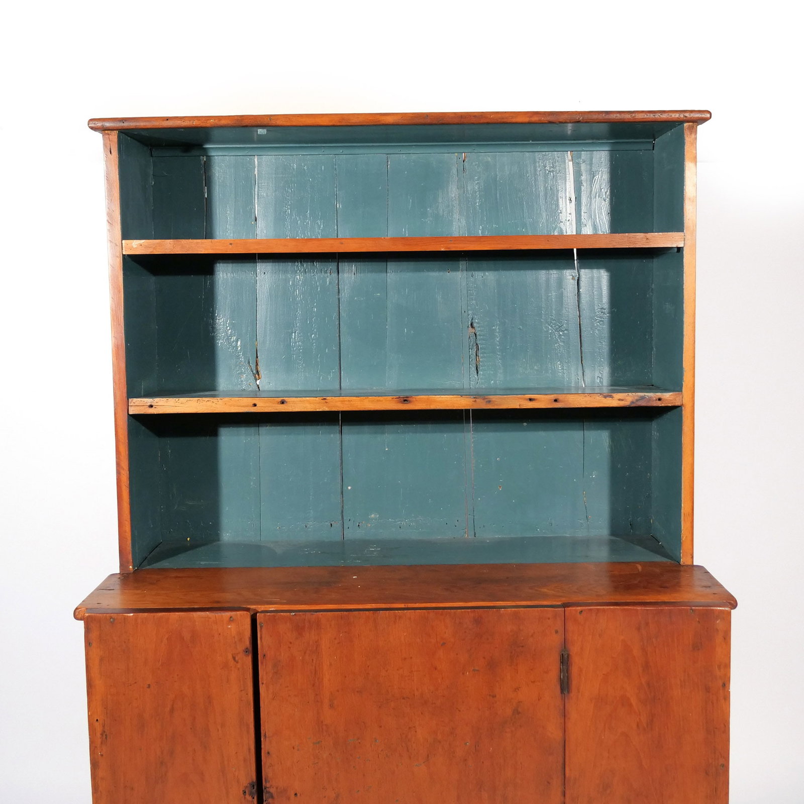 PINE STEP BACK PEWTER CUPBOARD - 2