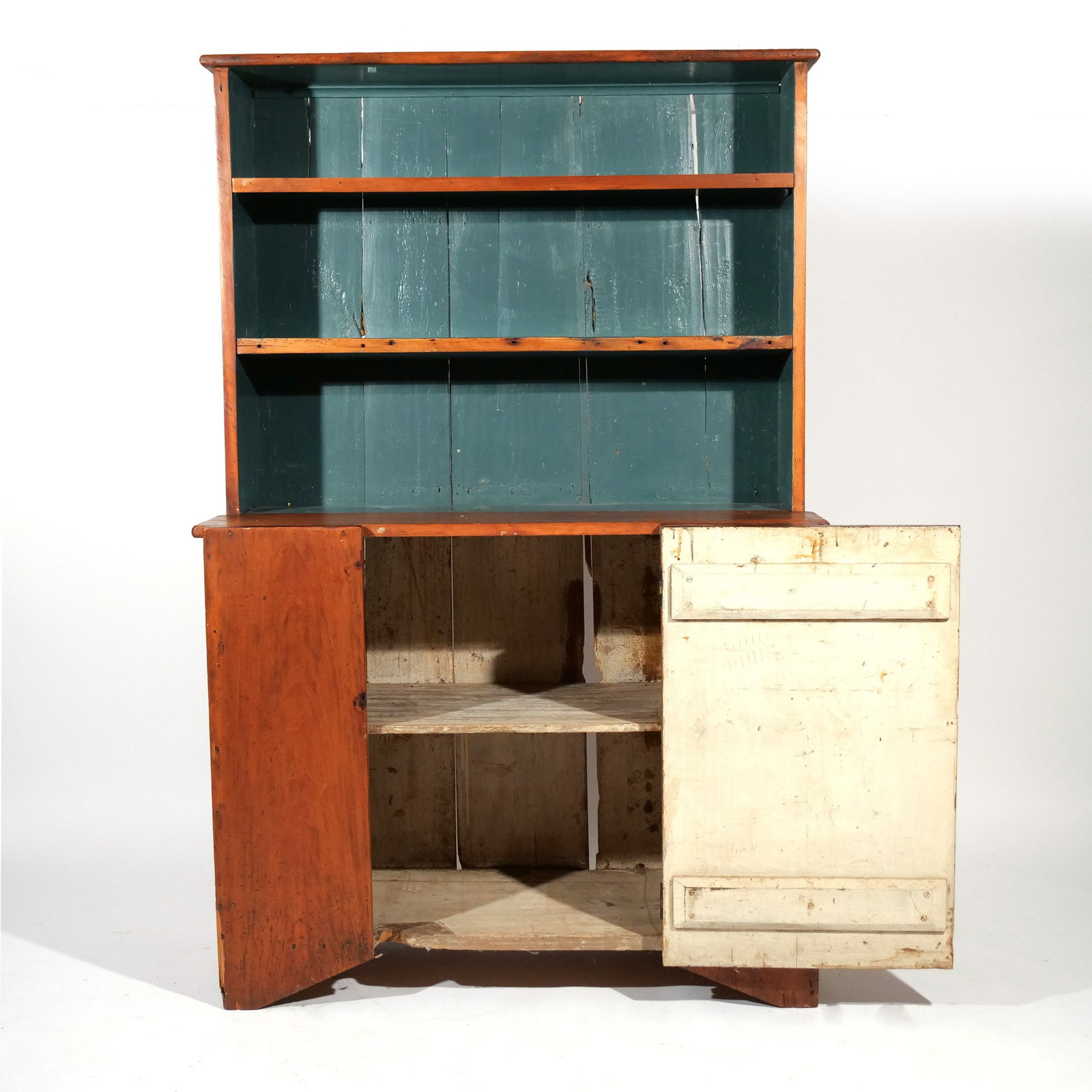 PINE STEP BACK PEWTER CUPBOARD - 4