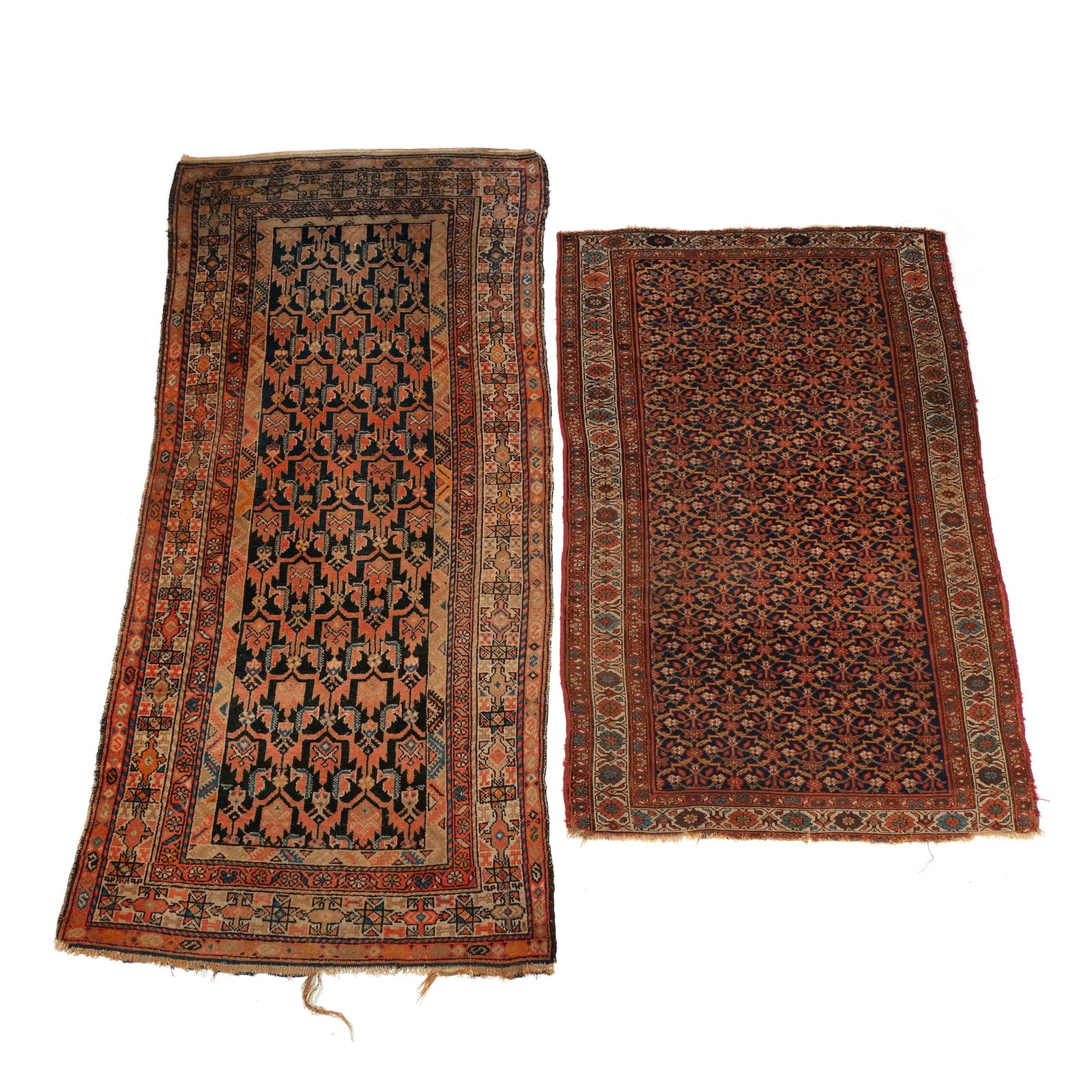 (2pc) EARLY 20th century PERSIAN RUGS: Smaller measuring 6 x 4 ft. h. 8 ft. 1 in. w. 3 ft. 10 in. (largest) Provenance: Landmark Hoyt Homestead, Pound Ridge, NY