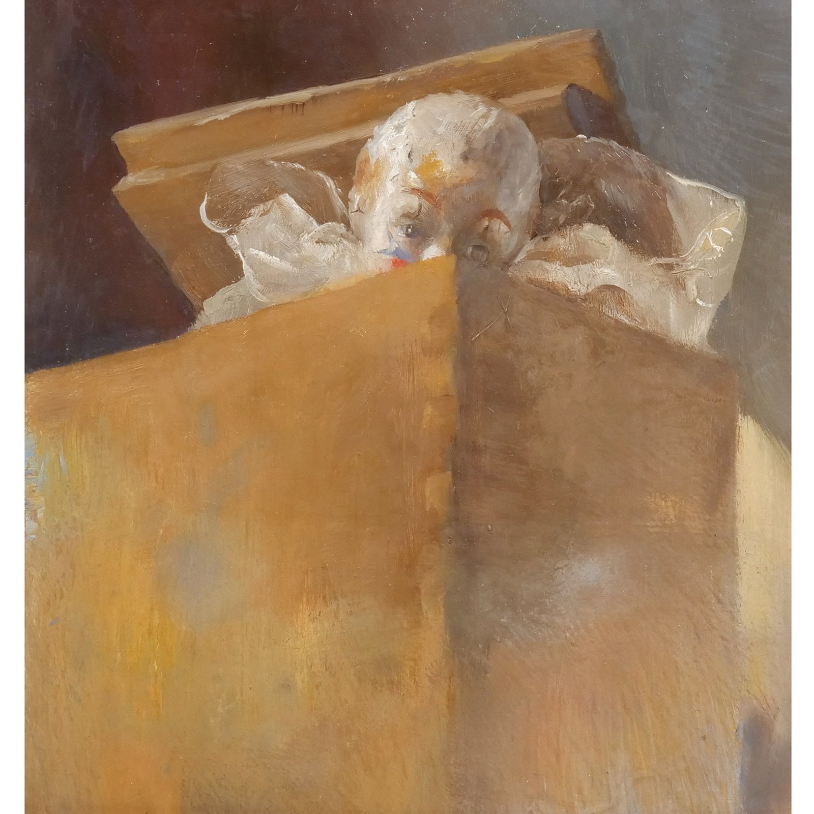 DAVID SULLIVAN (Andover, MA, 1941-2024): Jack-in-a-box Oil on masonite h. 10-3/4 w. 10 in. Unsigned, framed overall: 16-1/2 x 16 in. (framed) Provenance: Andover Gallery of Fine Arts; Purchased by the present owner from the above