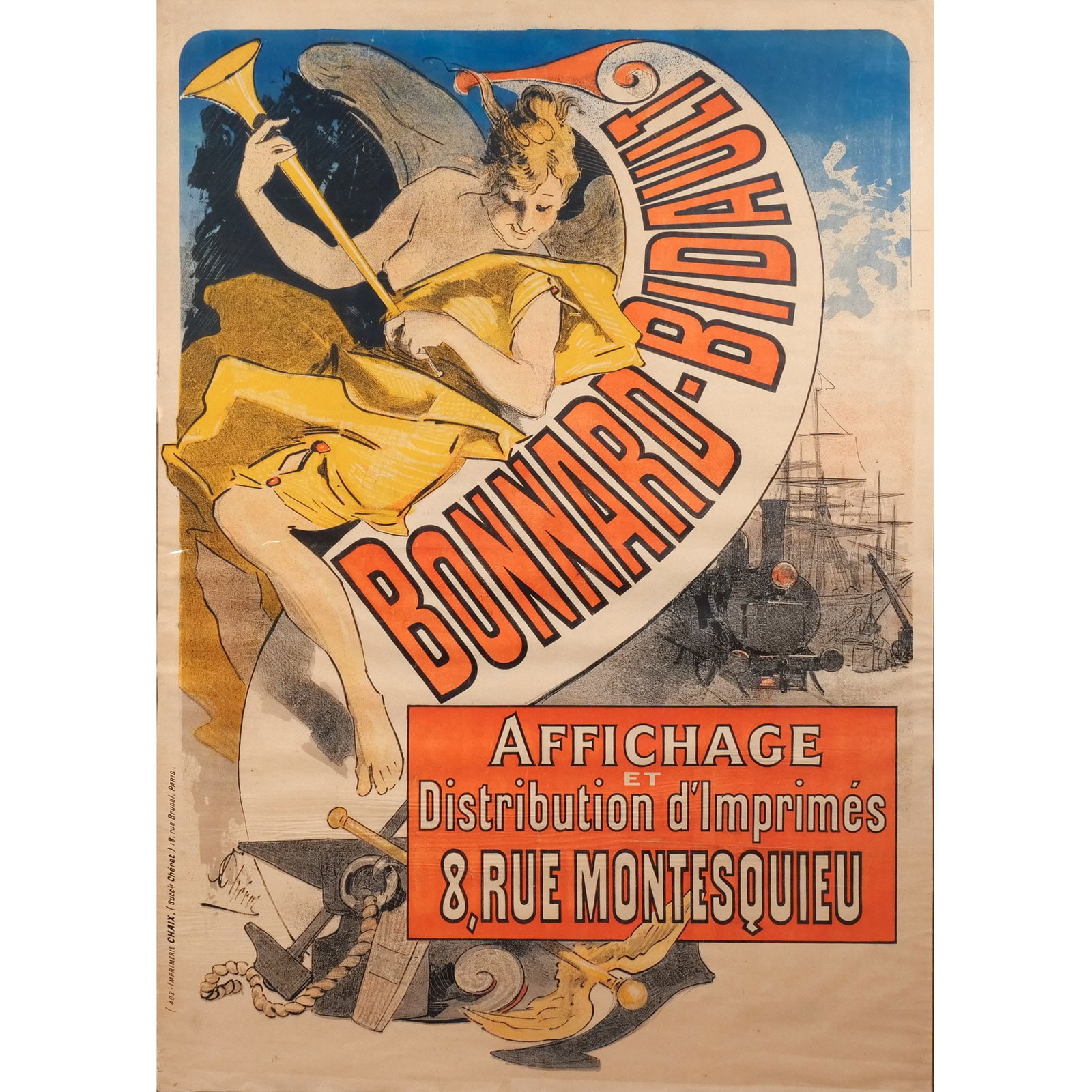 JULES CHERET (1836-1932) POSTER: Bonnard-Bidault, Paris, 1887 Lithograph in colors h. 48-1/2 w. 34 in. Framed overall: 53 x 39 in. (framed) Provenance: Private collection, New Paltz, NY [In Situ Item] This item will not be on