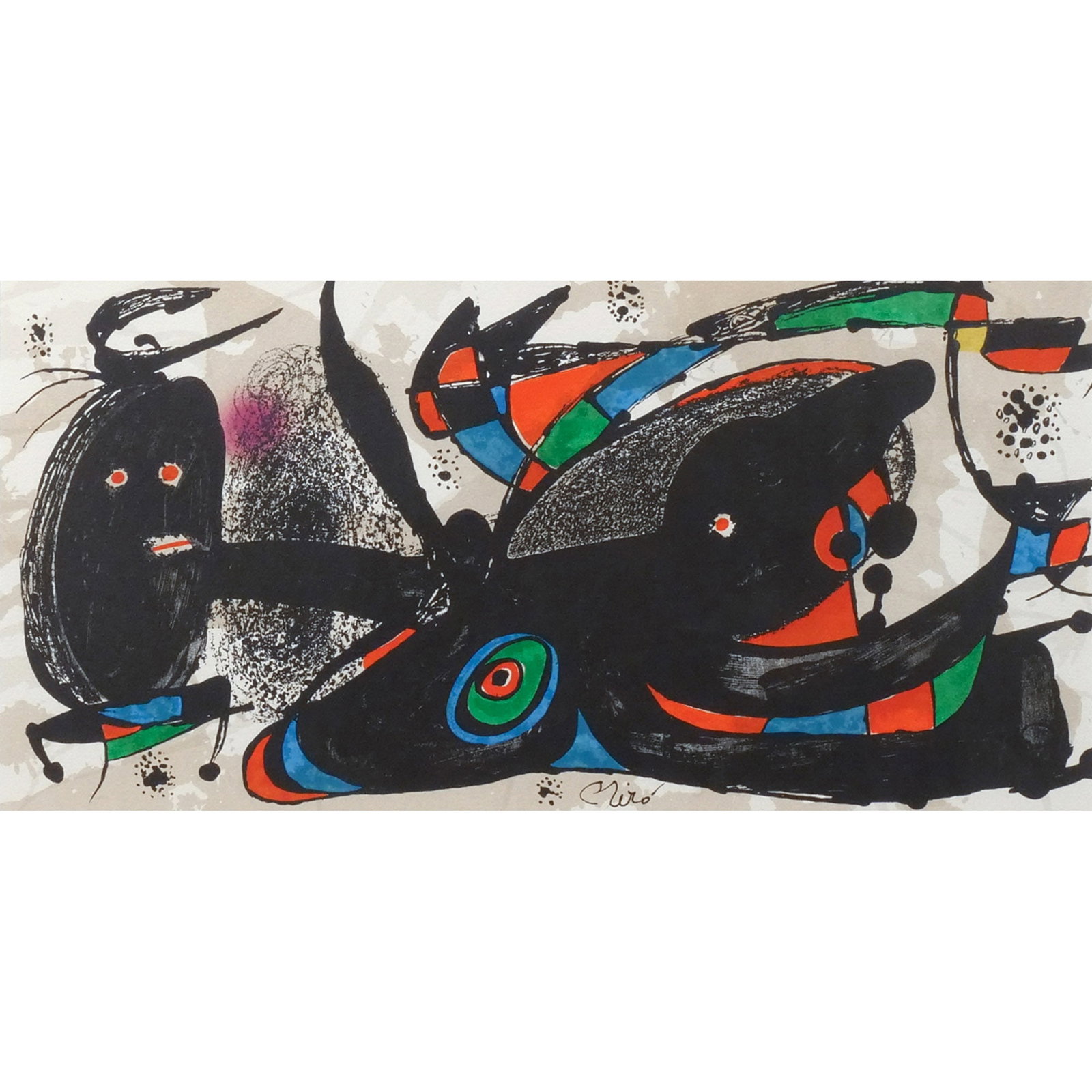 JOAN MIR? (Spanish, 1893-1983): Untitled (Miro Escultor), 1974 Lithograph on Guarro Paper h. 7-1/2 w. 15-1/4 in. (sight) From the edition of 1,500, signed in the plate overall: 19 x 25-1/4 in. (framed) Provenance: The estate of a no