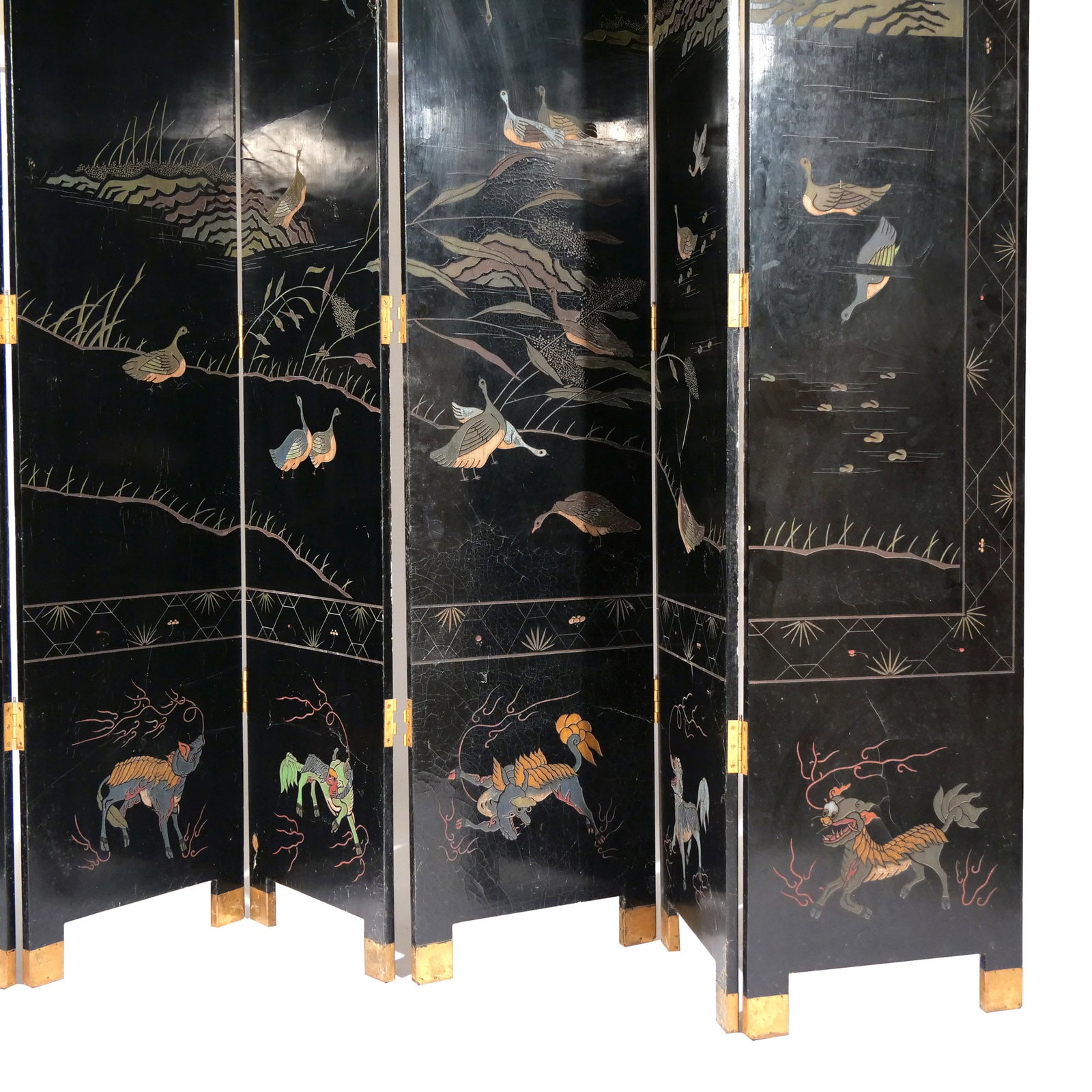 CHINESE LACQUER SIX-PANEL FLOOR SCREEN - 14
