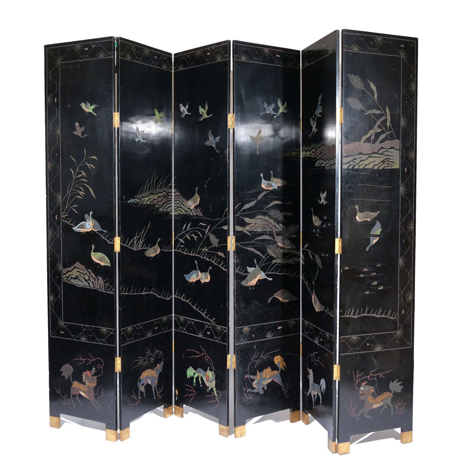 CHINESE LACQUER SIX-PANEL FLOOR SCREEN - 9