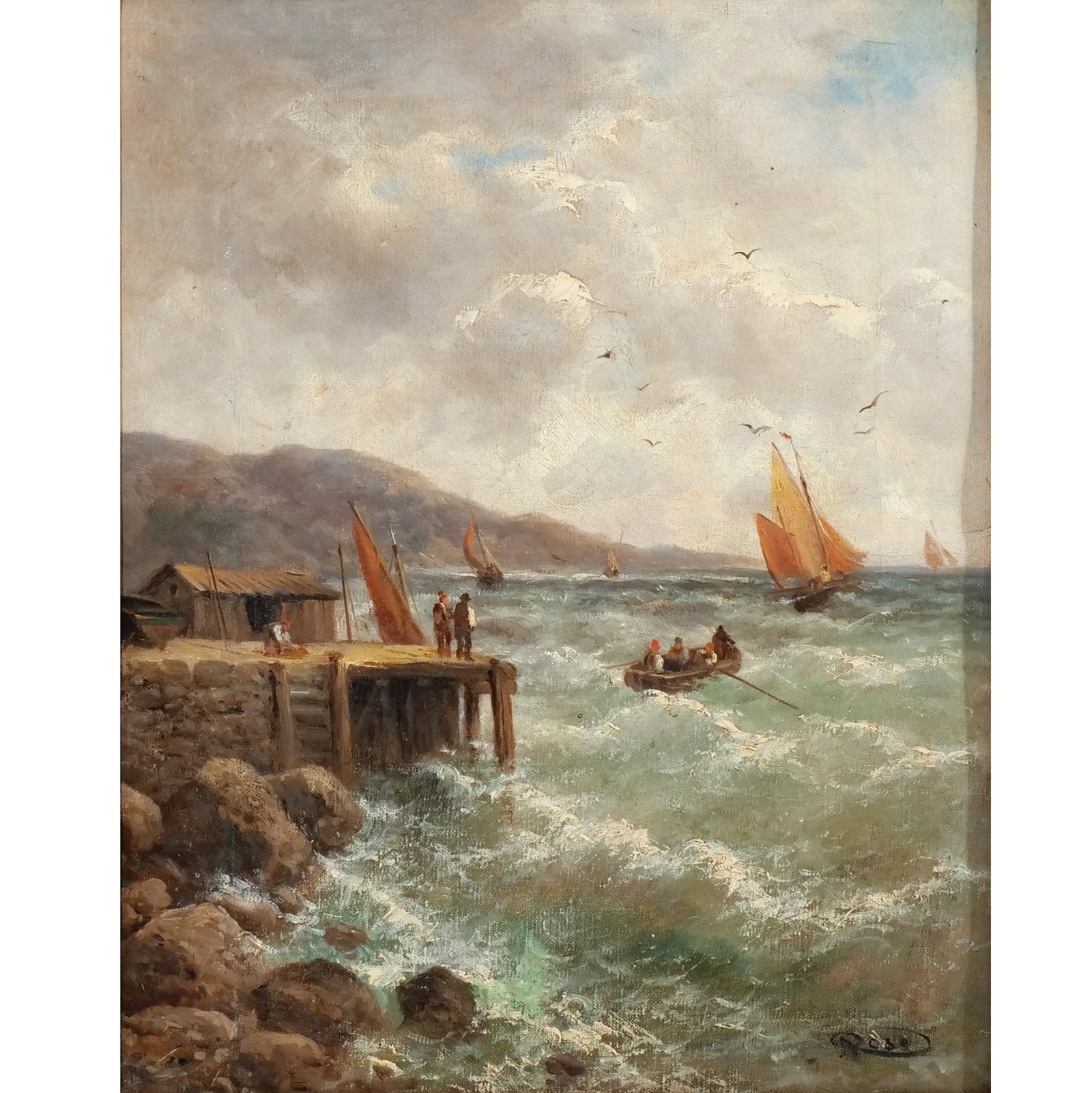 ANTONIO ROSE (Italian, 1848-1918): Coastline with figures and boats Oil on canvas h. 16 w. 12-1/2 in. Signed 'A Rose' lower right, framed overall: 20 x 17 in. (framed) Provenance: Descent through a prominent Greenwich, CT doctor's