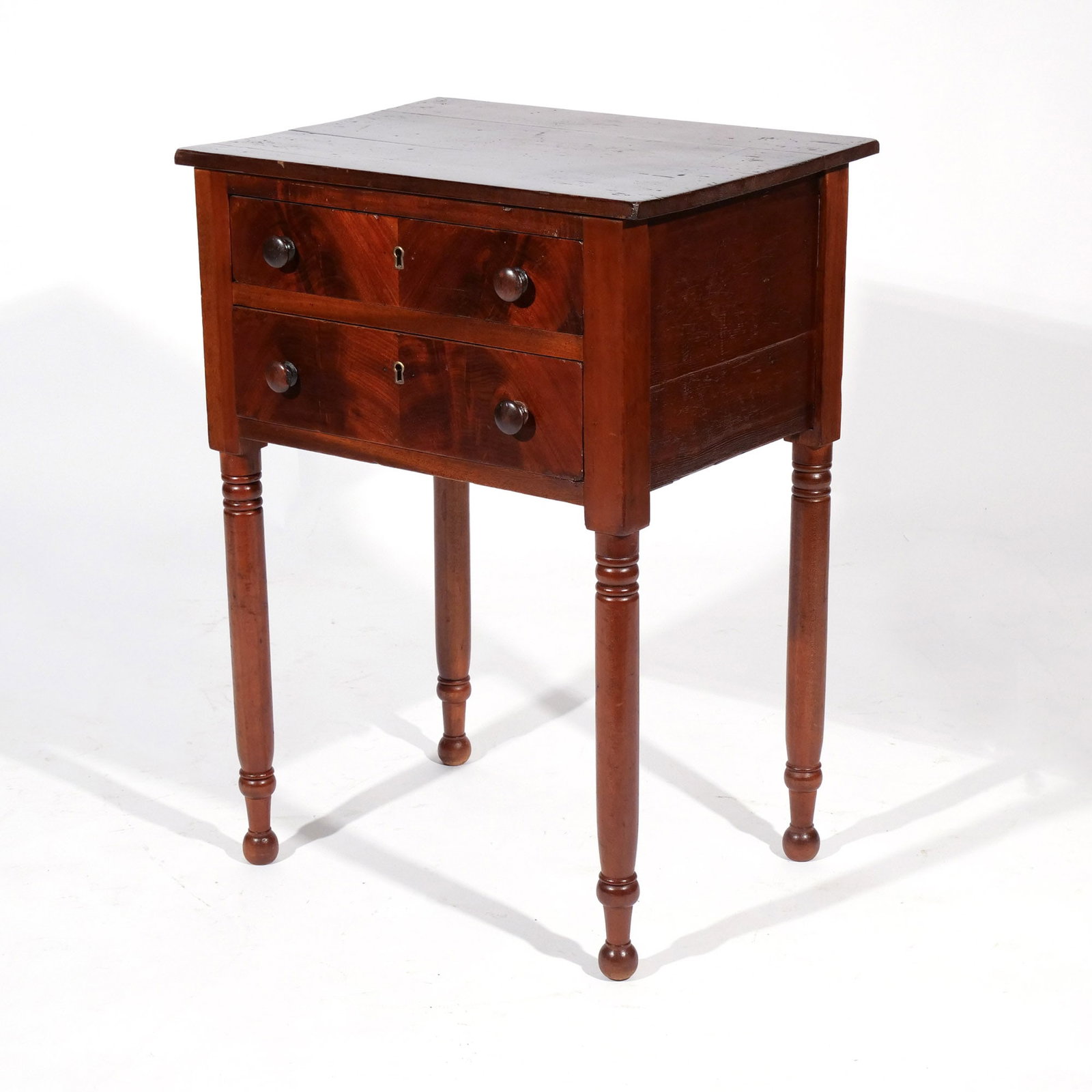 AMERICAN COUNTRY TWO DRAWER STAND: Mid 19th century h. 28-1/2 w. 21 d. 16 in. Provenance: Landmark Hoyt Homestead, Pound Ridge, NY [In Situ Item] This item will not be on display in our saleroom during our preview period. If you wish