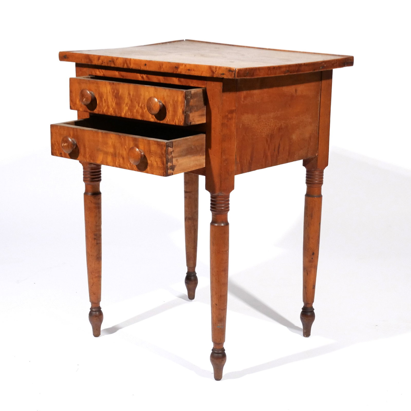 AMERICAN FIGURED MAPLE TWO-DRAWER STAND - 4