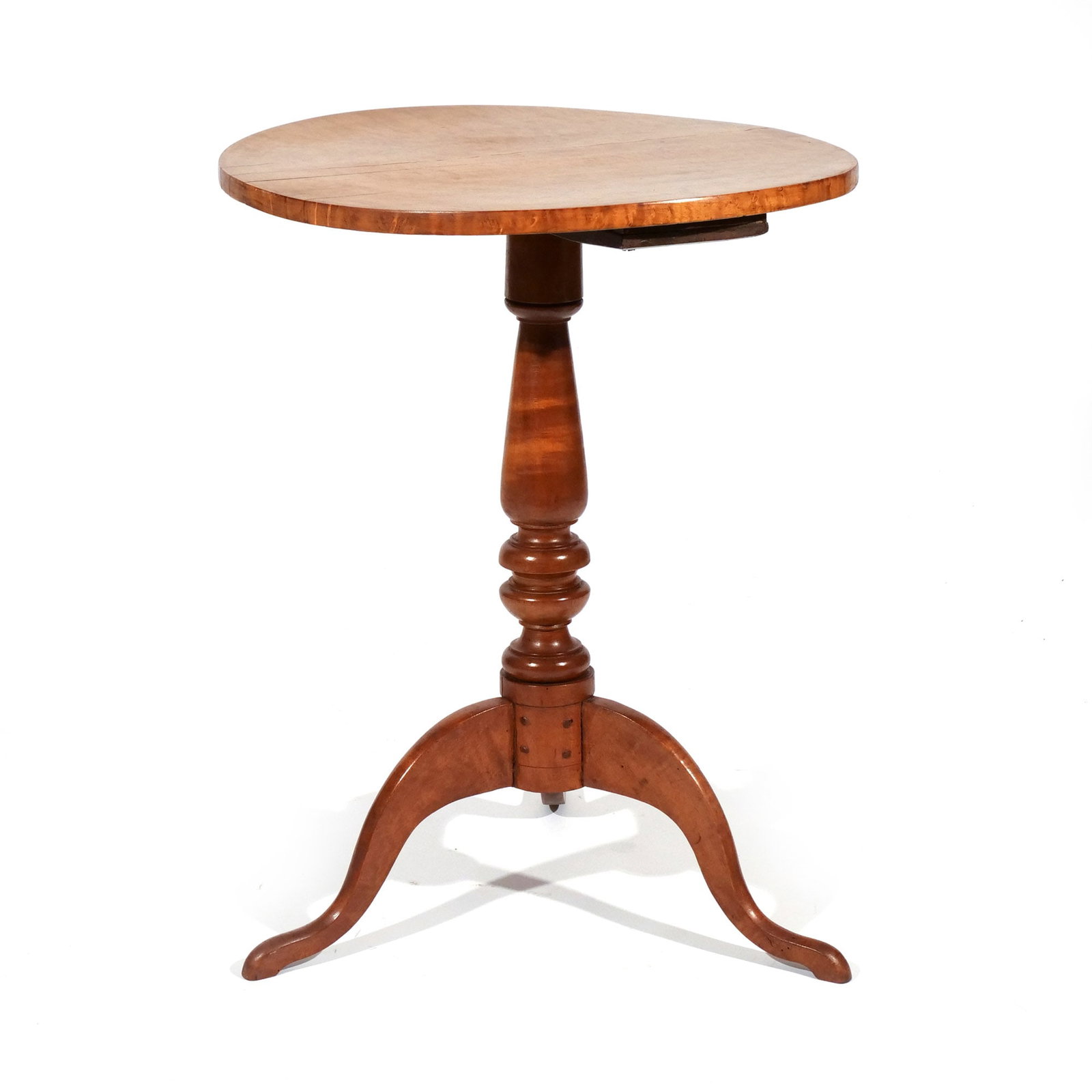 ANTIQUE TIGER MAPLE & MAPLE TEA TABLE - 3