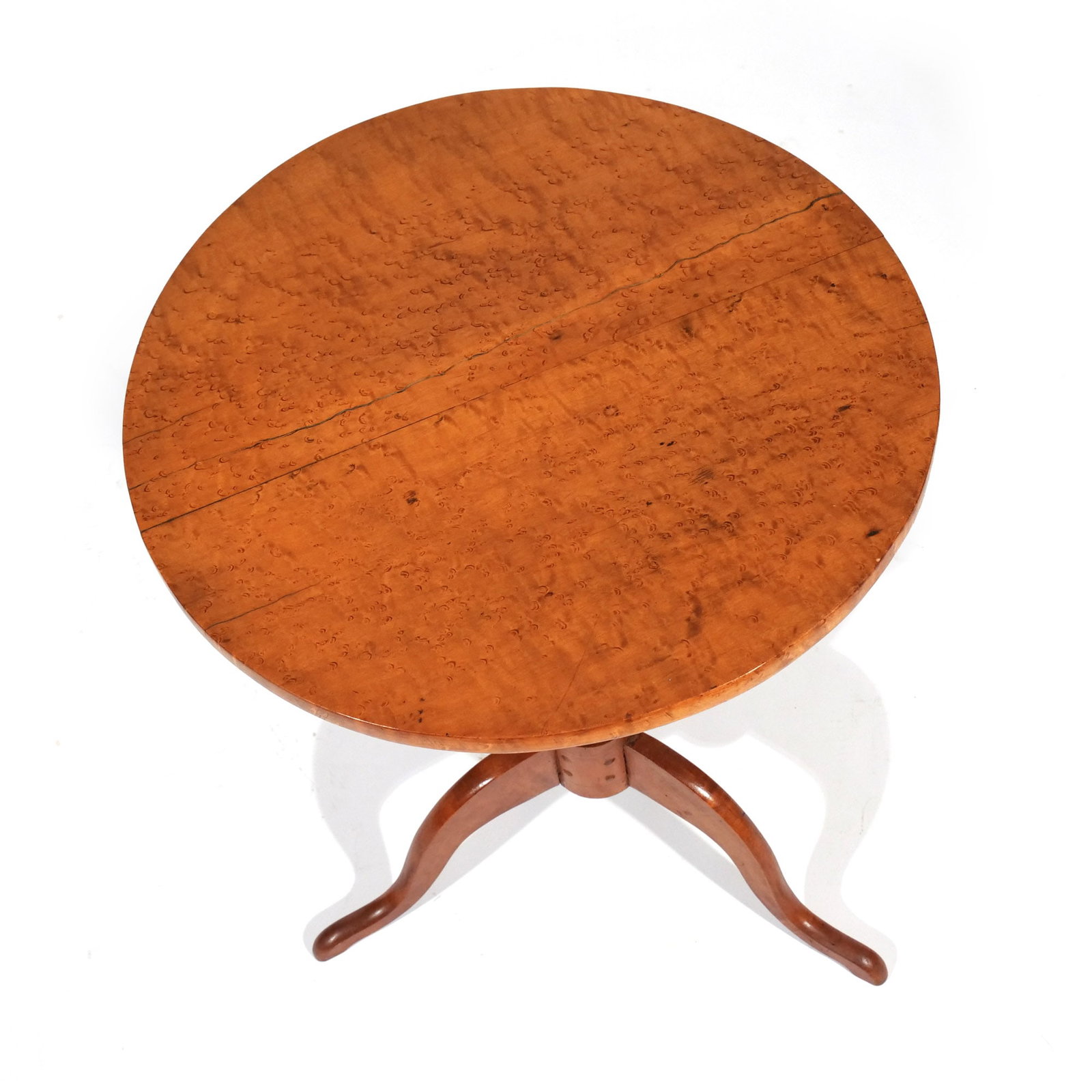 ANTIQUE TIGER MAPLE & MAPLE TEA TABLE - 4