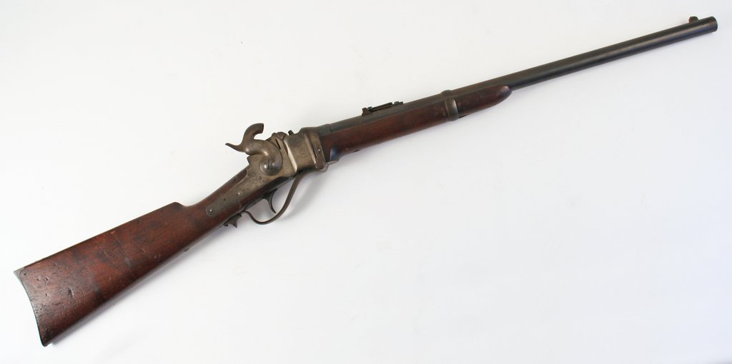 33) SHARPS NEW MODEL 1863 CARBINE, with saddle: ring and bar, serial no. 97851, 22" barrel, total length: 39"; in need of minor mechanical work, missing a screw under the forestock.