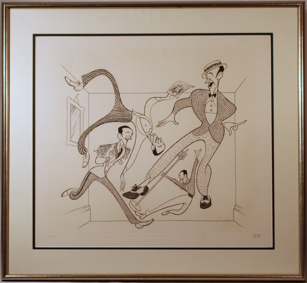 83) AL HIRSCHFELD (AMER. 1903-2003), FRED ASTAIRE IN: THE ROYAL WEDDING, lithograph, signed in pencil lower right, artist's proof 5/15, plate size: 18 ¾" x 21 ¼", frame size: 28" x 30 ¾", Cond: laid down