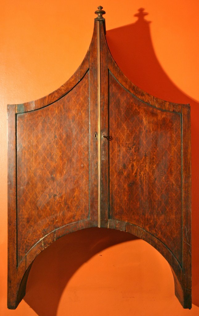 176) GOTHIC REVIVAL OAK HANGING WALL CABINET, 19th: Century, overall approx. height: 53" W: 32 ½" D: 10"