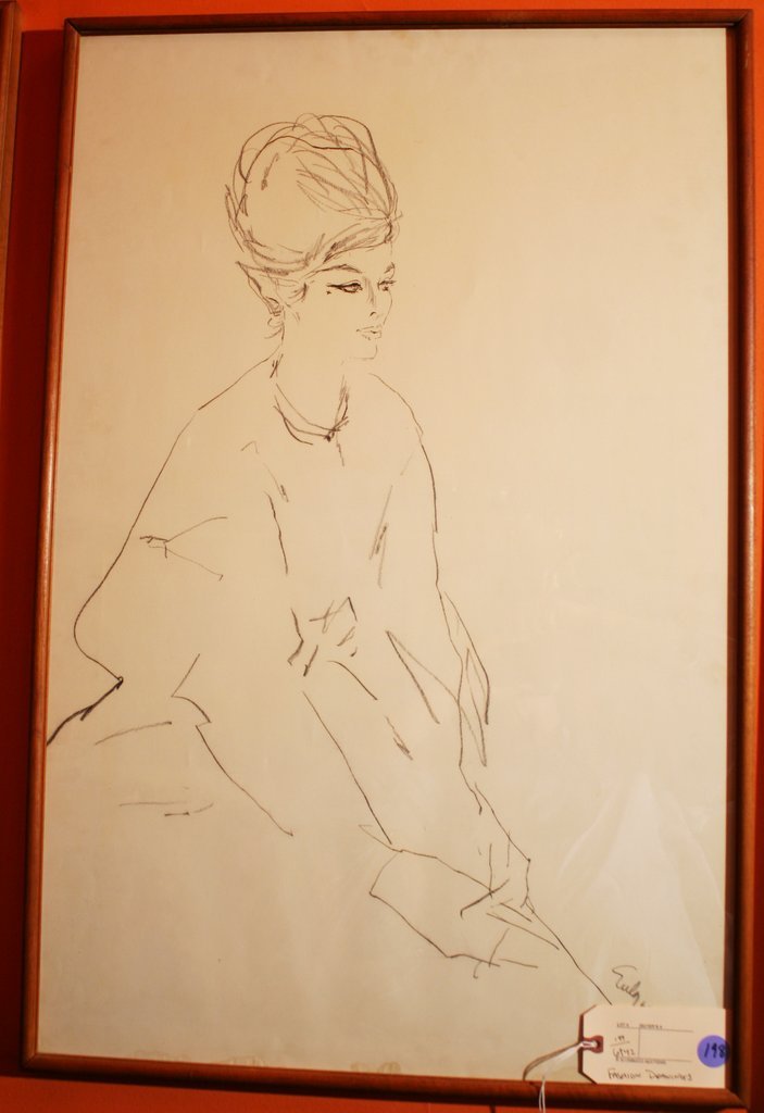 198) 4 FASHION DRAWINGS SIGNED 'EULA', charcoal on: paper, approx. 33" x 21 ½"