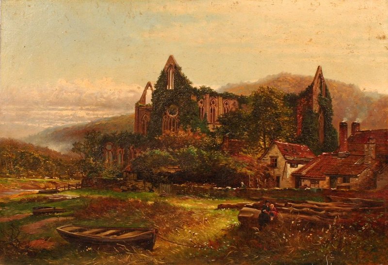 224) L. 19 C. CONTINENTAL SCHOOL, Landscape: with ruins, oil on board, 11" X 16"