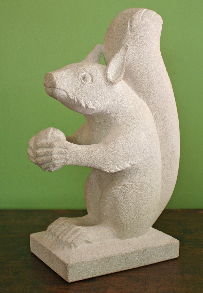 464) MICHAEL LUDWIG GRESSEL (American, 1902-2000),: Squirrel, carved limestone, H: 10 ¾" W: 4" D: 5 ¼"
