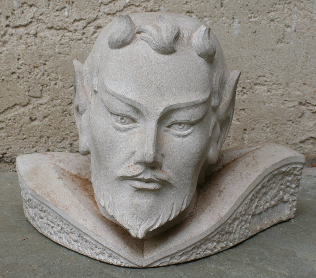 609) MICHAEL LUDWIG GRESSEL (American, 1902-2000),: MEPHISTO, carved limestone, H: 10"
