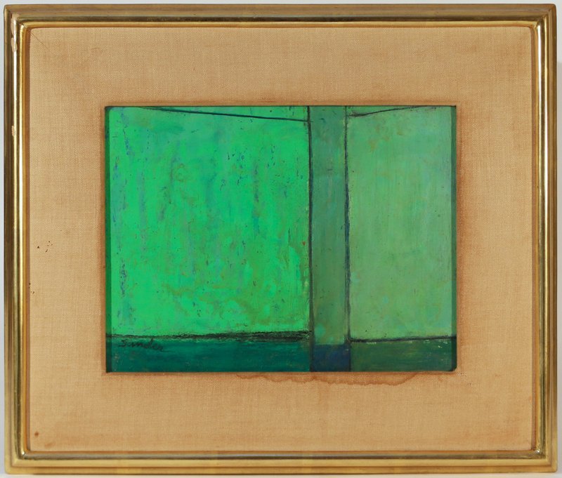 LUDWIG R. SANDER: (American, 1906-1975), Horizontal Green, 1960, oil on paper, 9" x 11 ¾", signed "Sander" lower left, with Leo Castelli label on verso