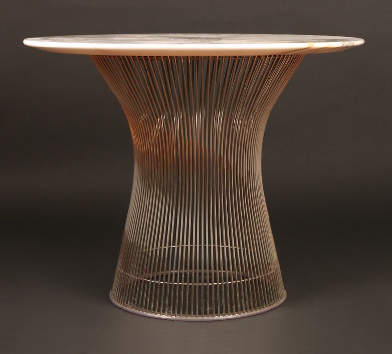 WARREN PLATNER CHROME-PLATED SIDE TABLE: with marble top, designed 1966, h. 19" d. 24", NO APPARENT MK.