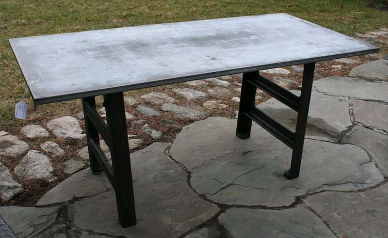 ZINC TOP INDUSTRIAL TABLE, H.31", W. 68", D.32": .