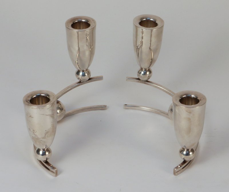 PAIR MEXICAN SILVER 2-LIGHT CANDELABRA,: mkd. "P. Lopez G", h. 5 ½"; 18 toz