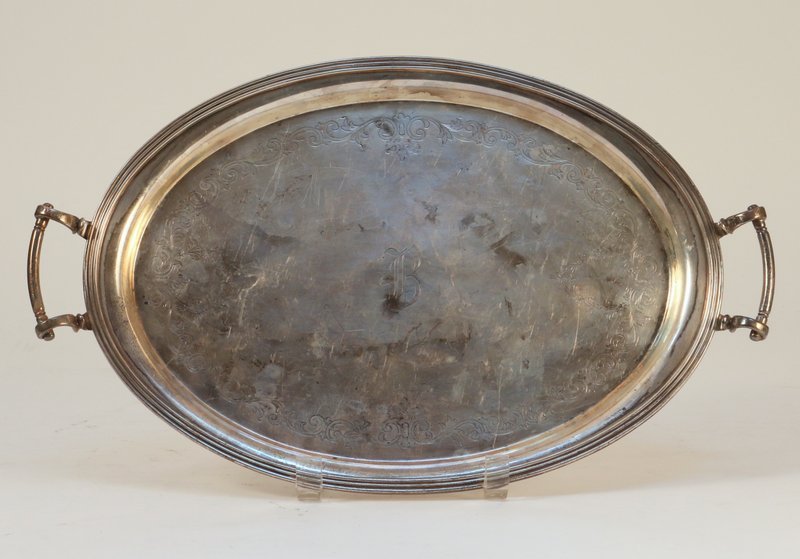 STERLING SILVER DOUBLE-HANDLE TRAY: by Black, Starr, and Frost, length: 16", 24 toz