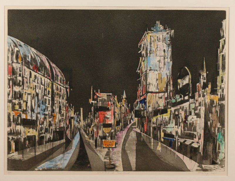 AVINASH CHANDRA (Indian, 1931-1991),: "Wonderland in Times Square", hand colored etching, signed, titled, dated 1965, and numbered 3/50 in pencil, 17 ½" x 23 ½" (plate)