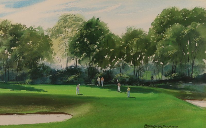 WATERCOLOUR, HOLE-IN ONE, W/PRESENTATION TO MR. JOHN: WHIPPORWILL COUNTRY CLUB, SGD. BY ARTIST