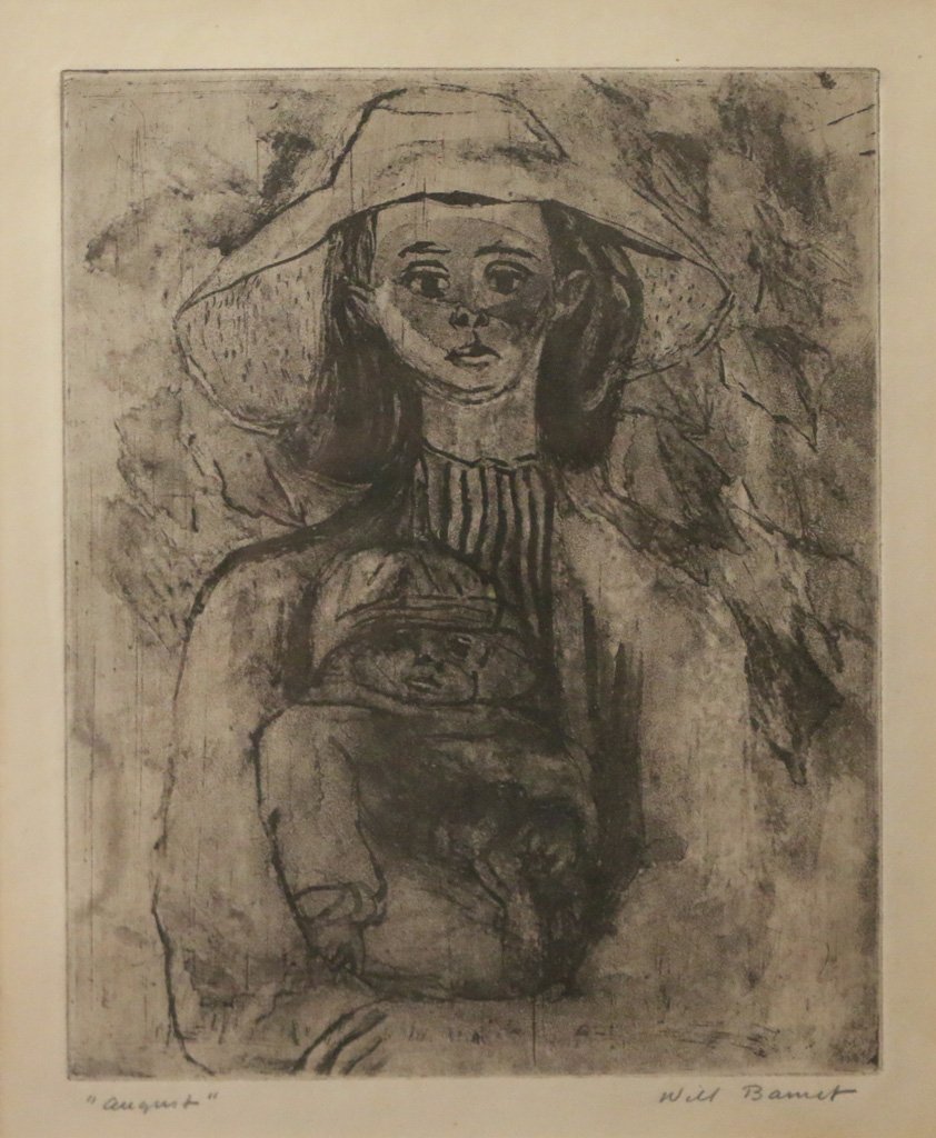 WILL BARNET (American, 1911-2012): 'August', etching, plate: 10” x 8”
