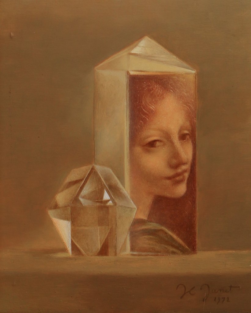 JEAN-CLAUDE JANET (French, 1918-): 'Hommage a Leonard Da Vinci', oil on panel, 11" x 9", signed lower right and titled on back, accompanied with a letter explaining the work by the artist