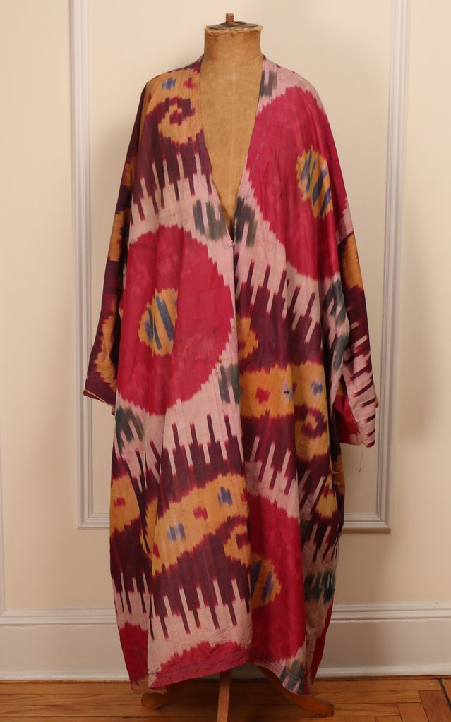MIDDLE EASTERN IKAT DYED ROBE: approx. h. 51”, with stains, sleeves possibly altered