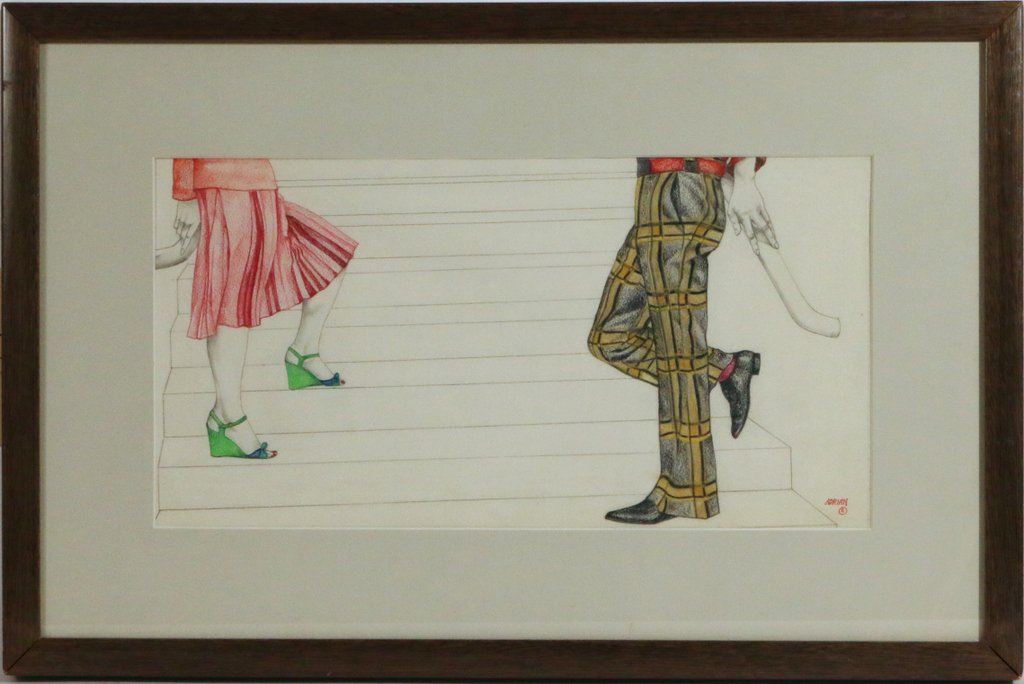BARBARA ADRIAN (American, 1931-2014): Three works on paper, all in prisma color, egg tempera, and carbon: 'Counting', 15" x 15", signed and dated '1998' upper right, with National Academy of Design exhibition label on verso; Man holding a