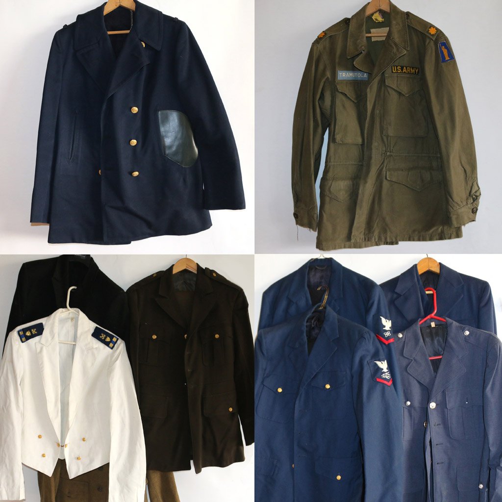 LARGE LOT U.S. MILITARY UNIFORMS: comprised of over 27 jackets and coats, mostly WWII era