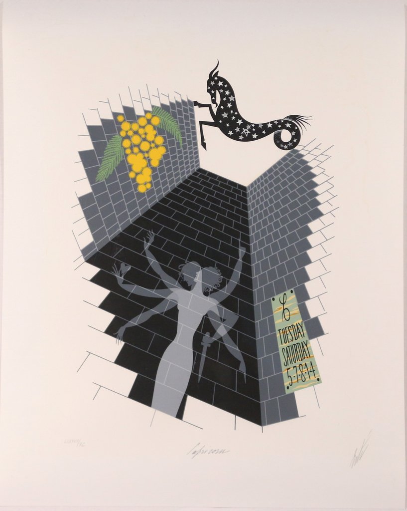 ERTE (ROMAIN DE TIRTOFF) (Russian, 1892-1990): ‘Capricorn’ from ‘The Zodiac, 1982’, serigraph, ed. 88/90, 40” x 30 ¾”, signed in pencil lower right, unframed