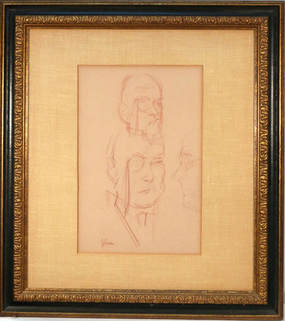 JACK LEVINE (American, 1915-2010): ‘Head Studies’, 1961, conte crayon on paper, 16 ¼ x 10 ¾ in. (sight), signed lower left, with gallery labels on verso: Kovler Gallery, Chicago, and The Alan Gallery, New York