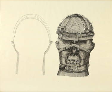 NANCY GROSSMAN (American, 1940-): ‘Two Heads (outline)’, 1969, pen and ink on paper, 13 7/8 x 16 7/8 in. (sheet), signed and dated lower right, with gallery label on verso: Cordier & Ekstrom, New York; the paper laying in the fram