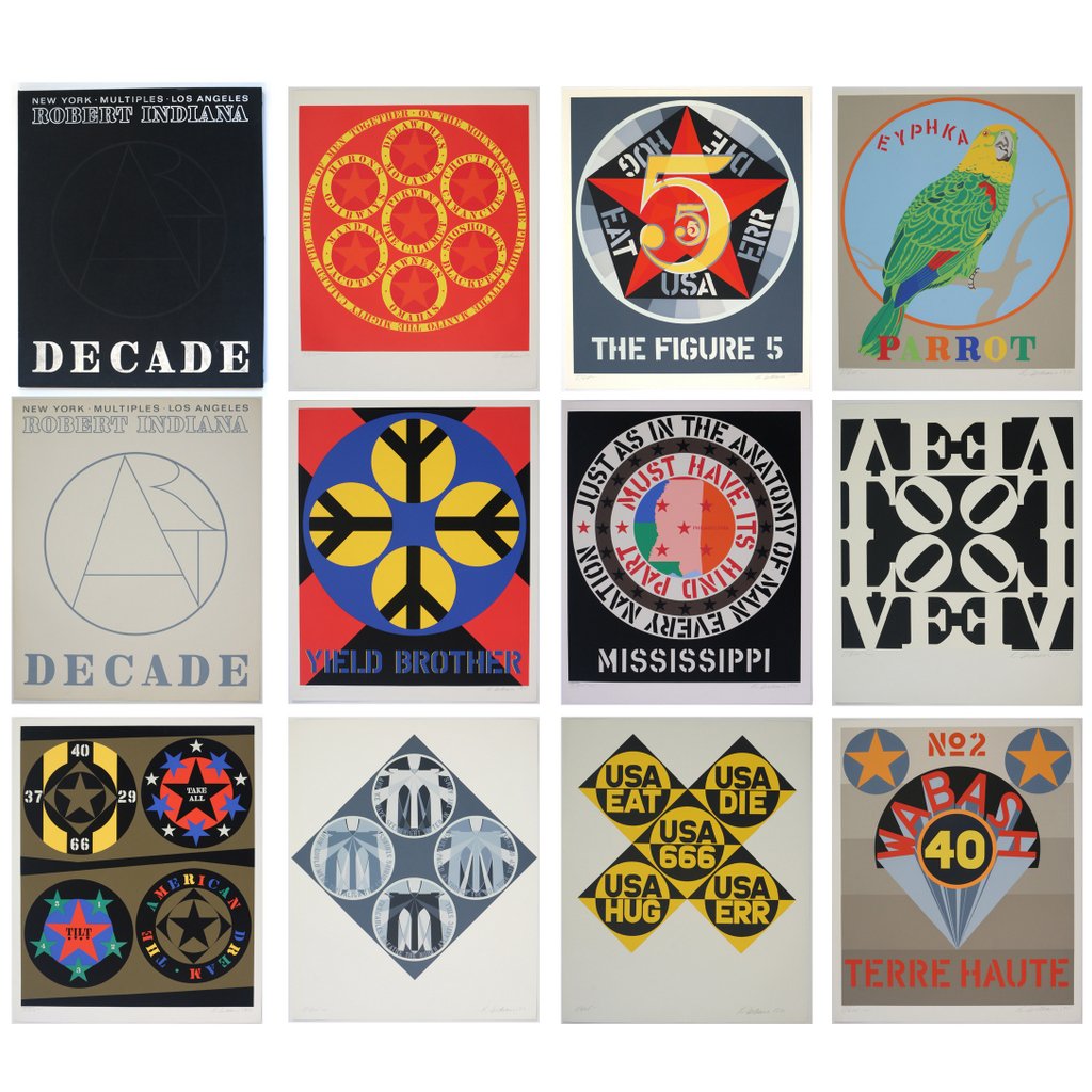 ROBERT INDIANA (American, 1928-), 'Decade': (portfolio of 10 prints with title, table of contents, & colophon), 1971, (Sheehan, 63-72), including ten screenprints in colors, on Schoellers Parole paper, each signed, dated, and numbered in pencil